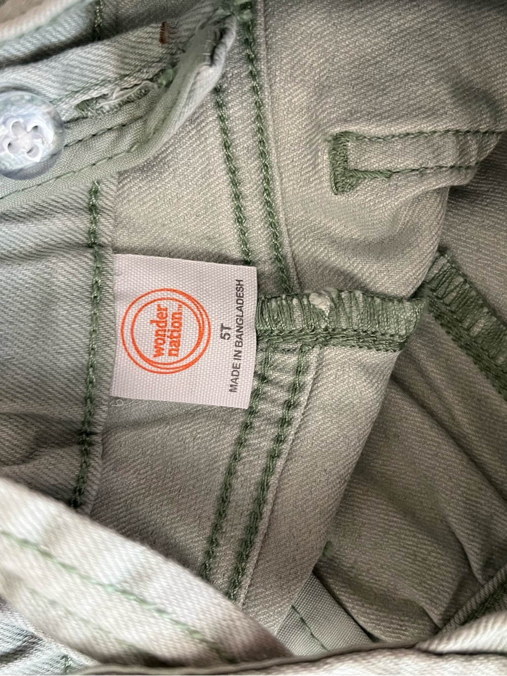 Wonder Nation | Sage Green Denim Shortall with Pink Floral Tee - Picture 7 of 9